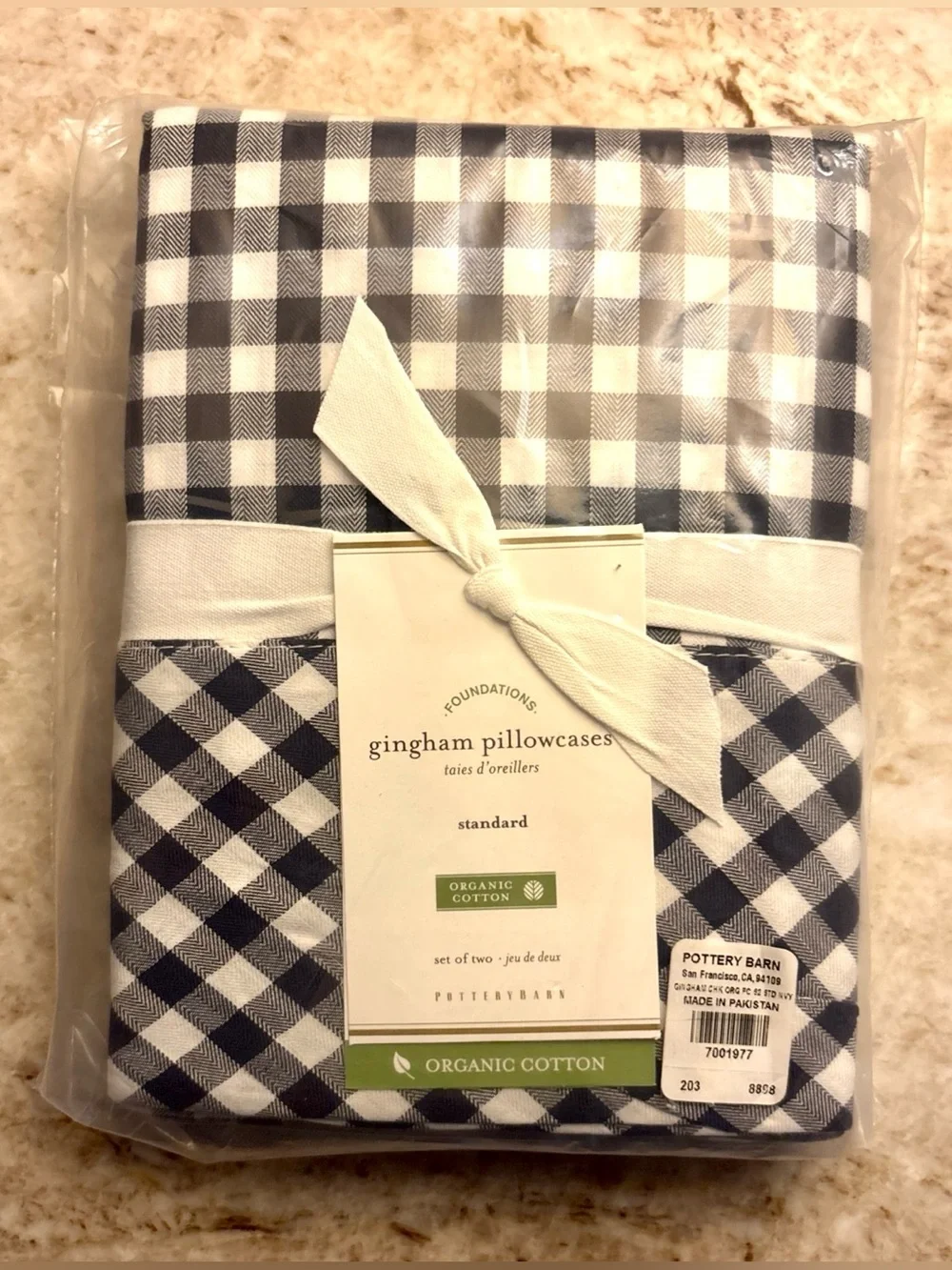 🔵 BRAND NEW SET OF POTTERY BARN NAVY BLUE ORGANIC COTTON GINGHAM PILLOWCASES 🔵